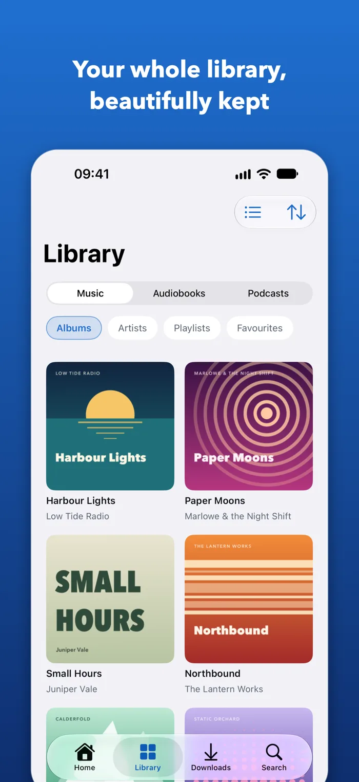 QuietCast's Library: albums, artists and playlists from Navidrome