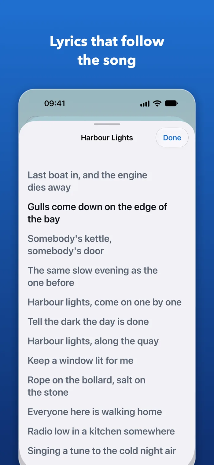Synced lyrics in QuietCast's player